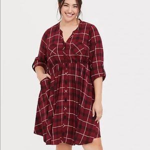 TORRID Red & Black Plaid Mini Challis Shirt Dress